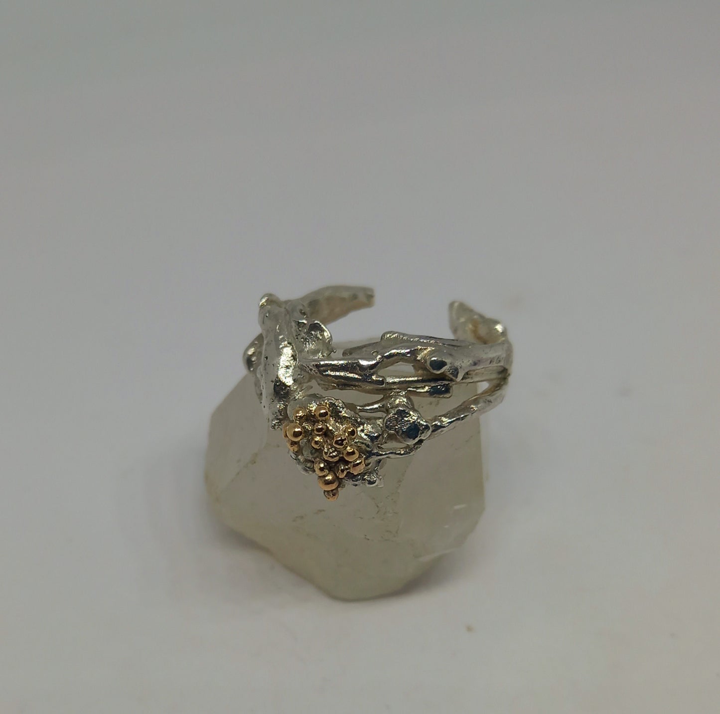 Ring .Silver, Fine Silver and Gold Granulation.