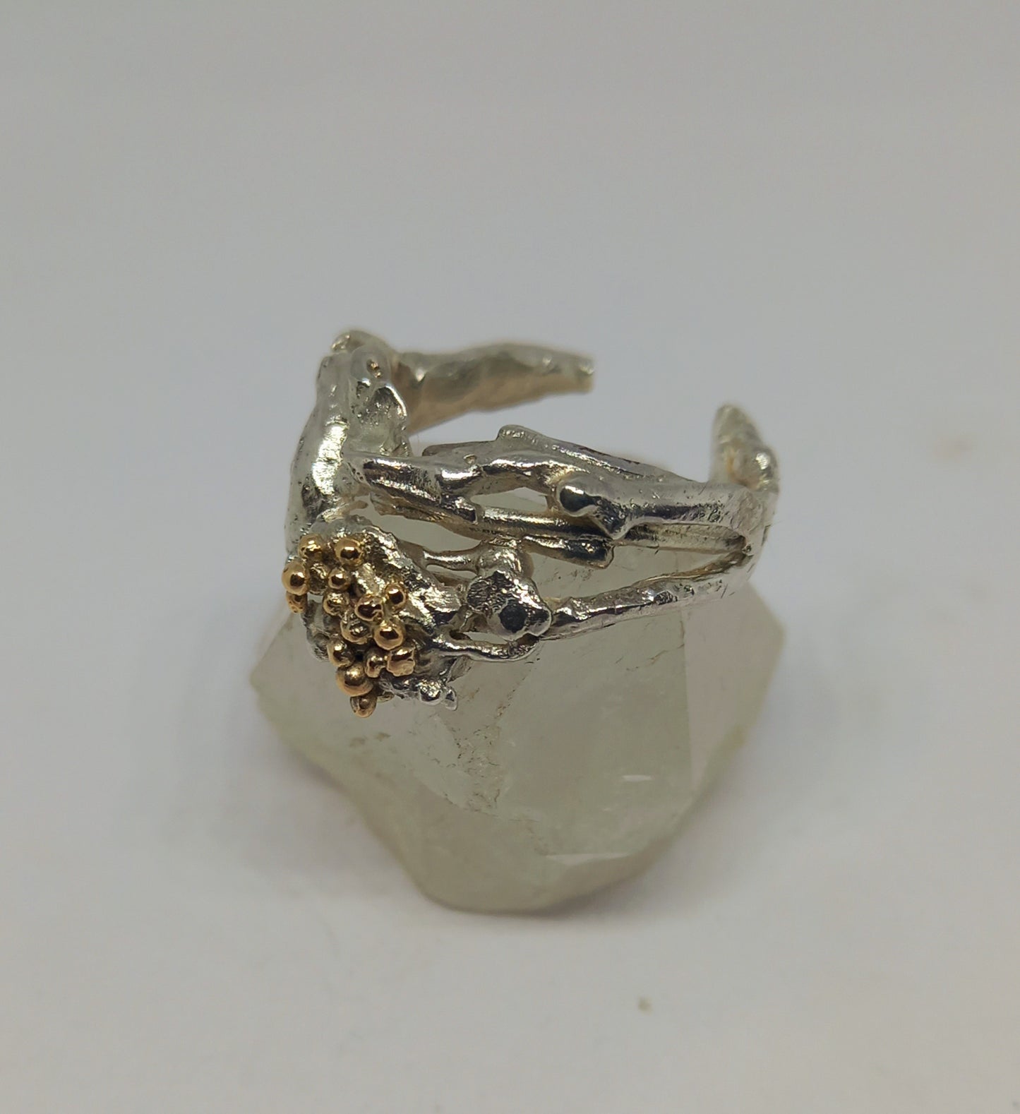 Ring .Silver, Fine Silver and Gold Granulation.