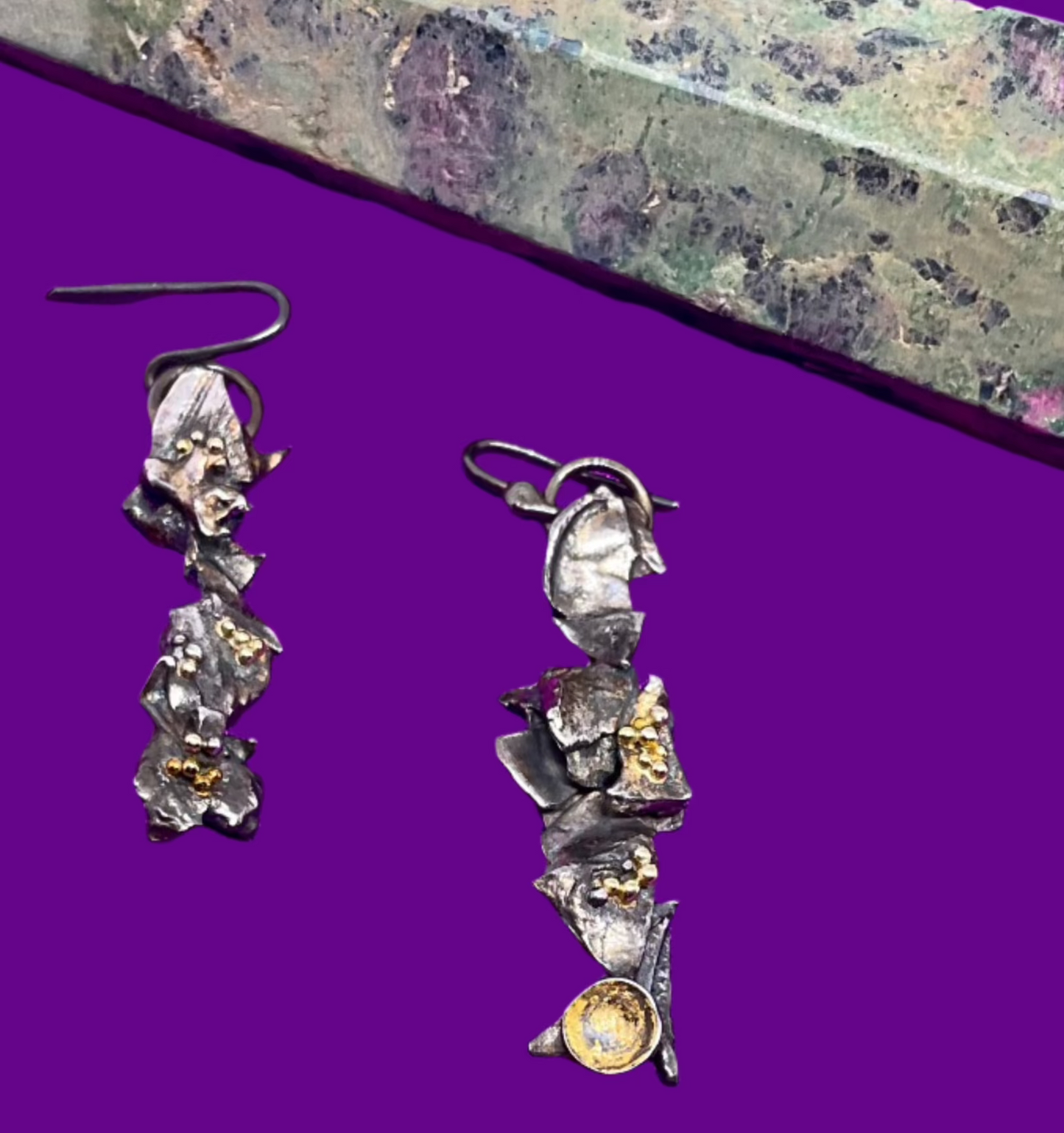 Gold and Oxidised Silver Drop Earrings
