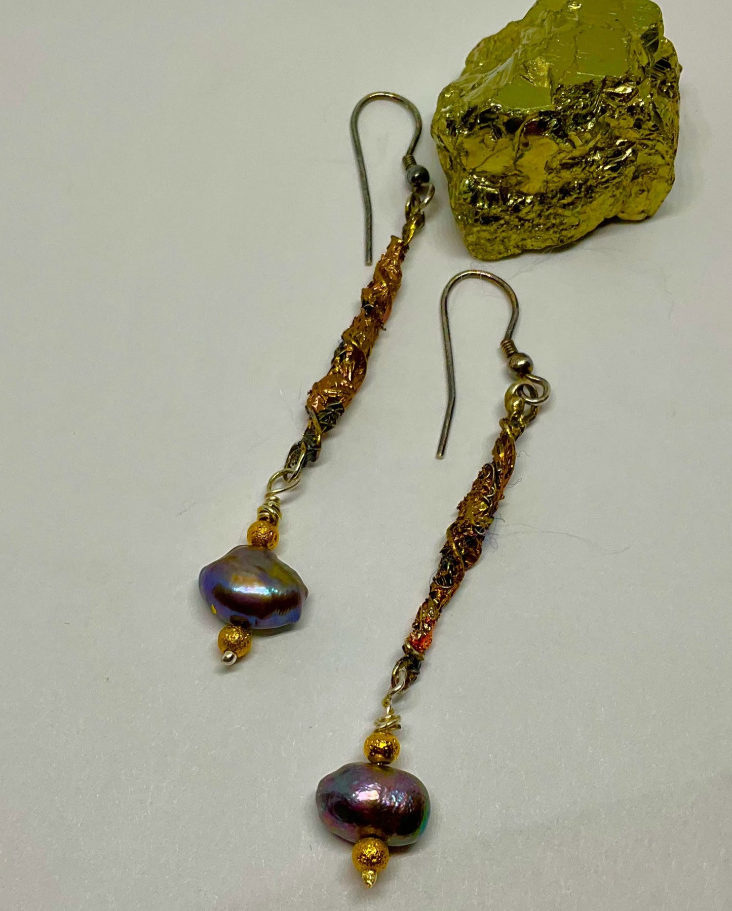 Silver Drop Earrings, Peacock Pearls