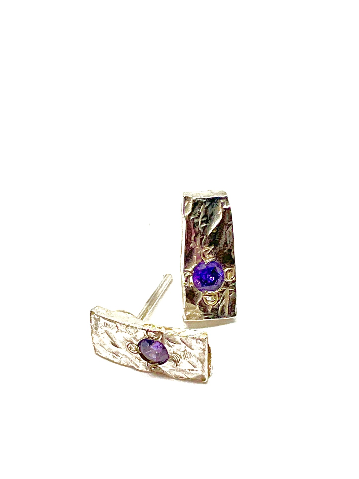 Silver Amethyst Ear Studs