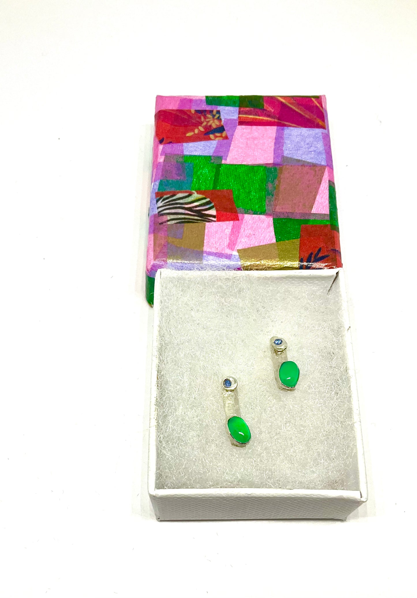 Green Agate and Silver Ear Studs
