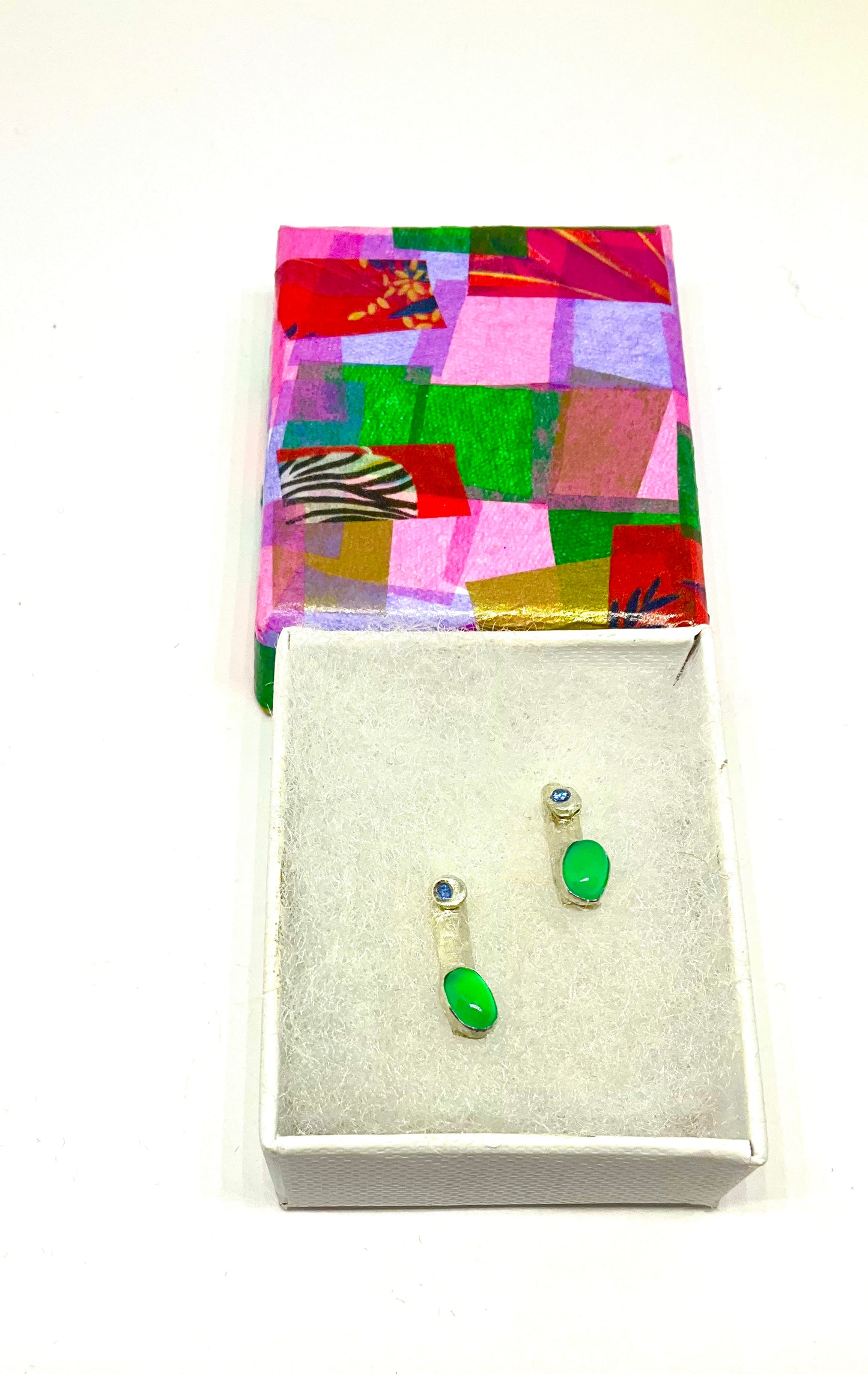Green Agate and Silver Ear Studs