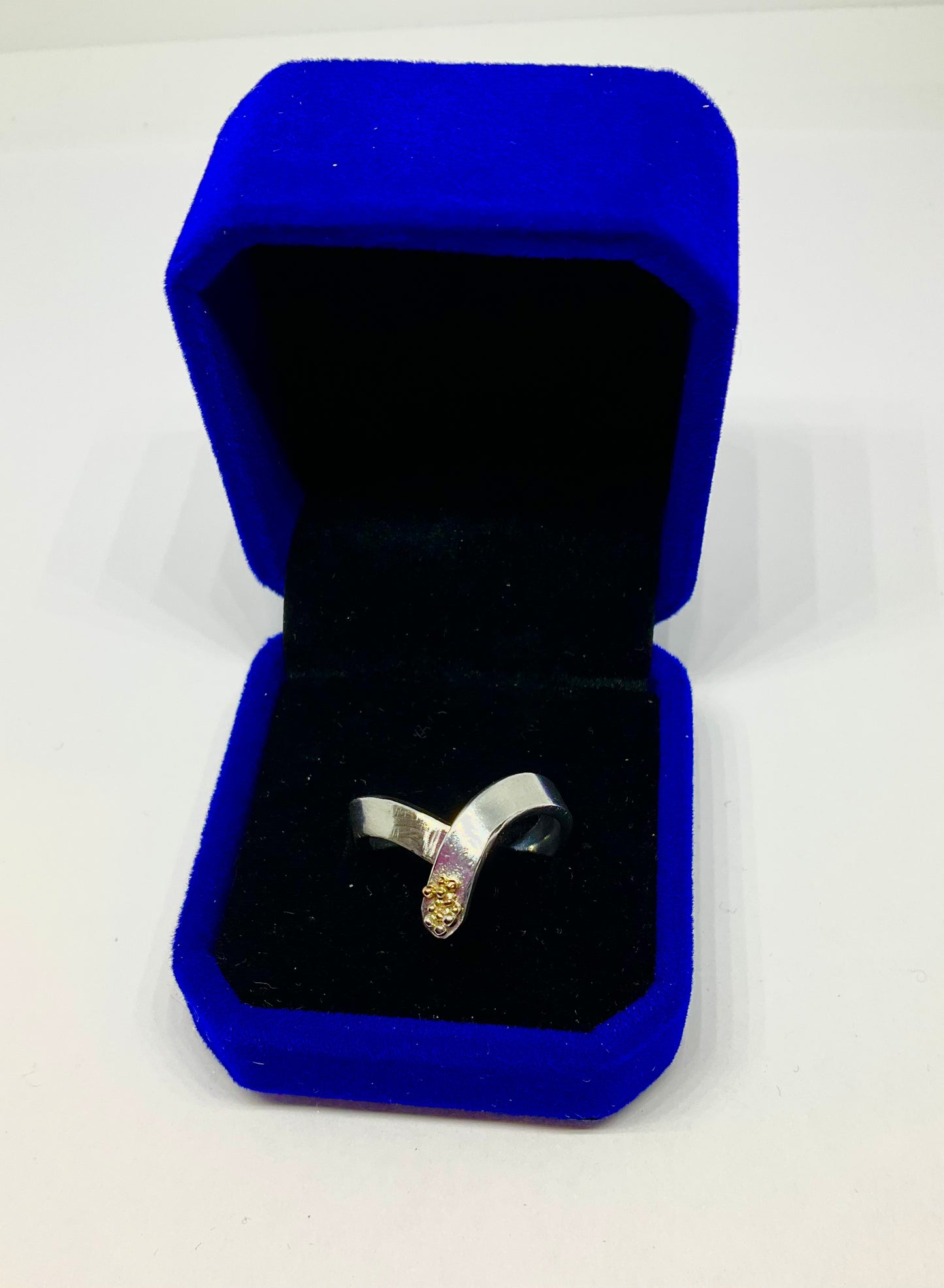 Sterling Silver Ring 9ct Gold Granulation