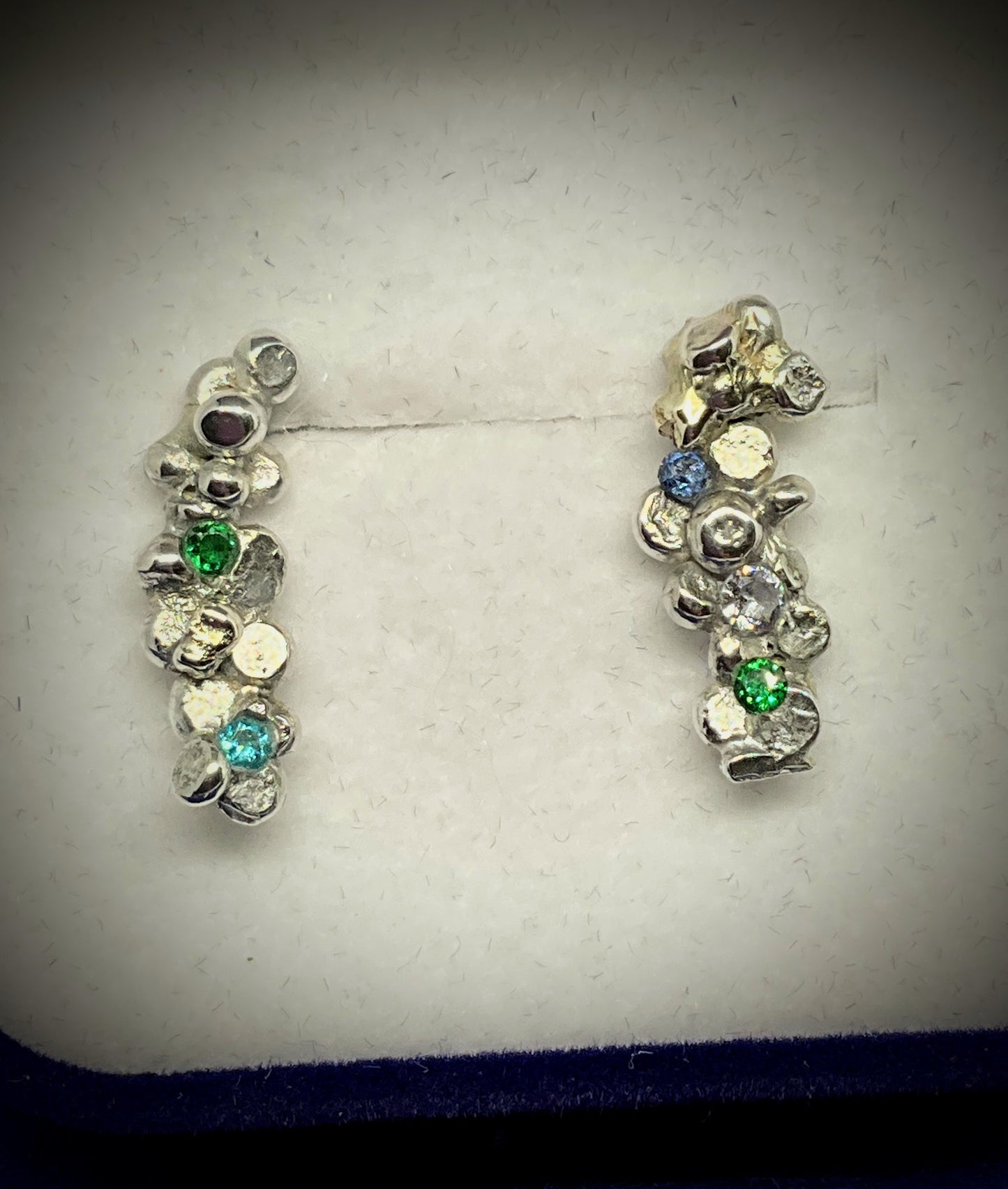 Sterling Silver and C.Z Tanzanite and Teal Ear Studs
