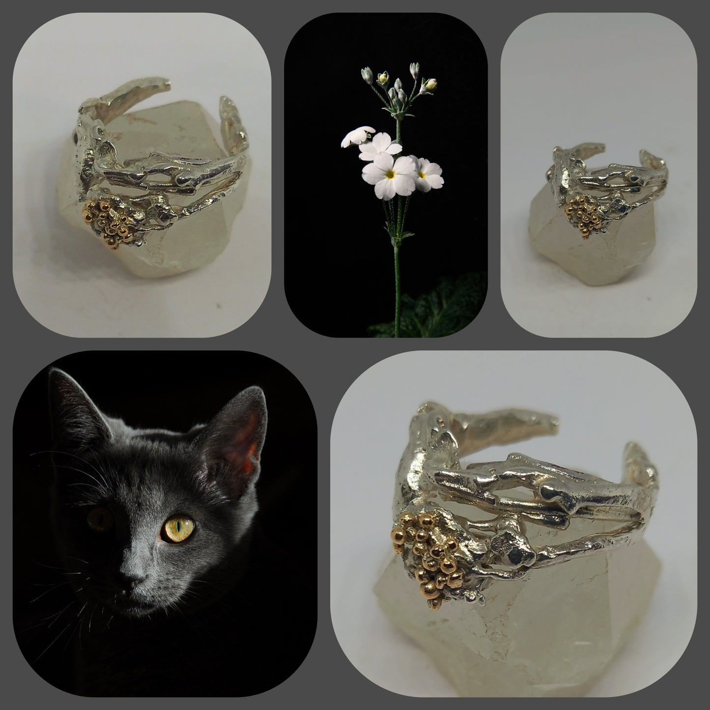 Ring .Silver, Fine Silver and Gold Granulation.
