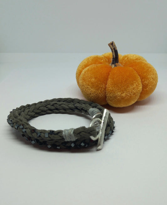 Black Haematite and Grey Suede Leather Wrist Bracelet.