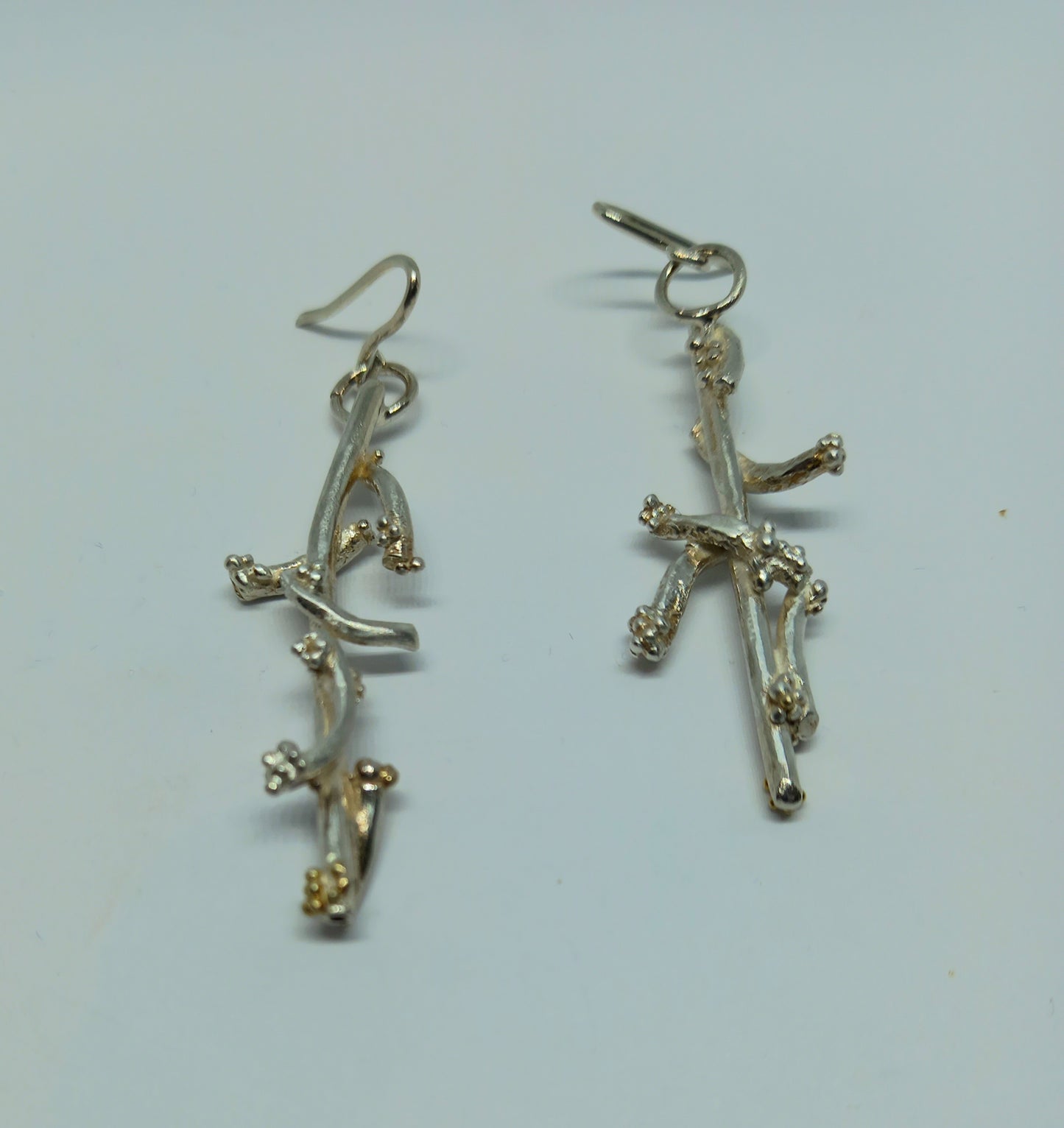 Silver Earring  18ct Gold Twigs