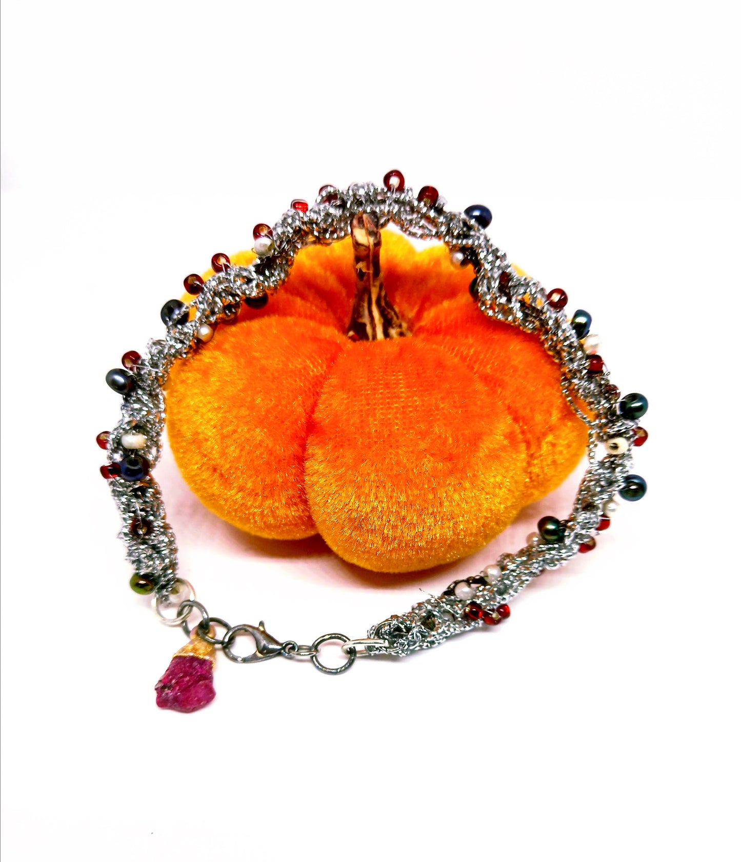 Silver and Fine Silver Bracelet with Raw Ruby Gemstone