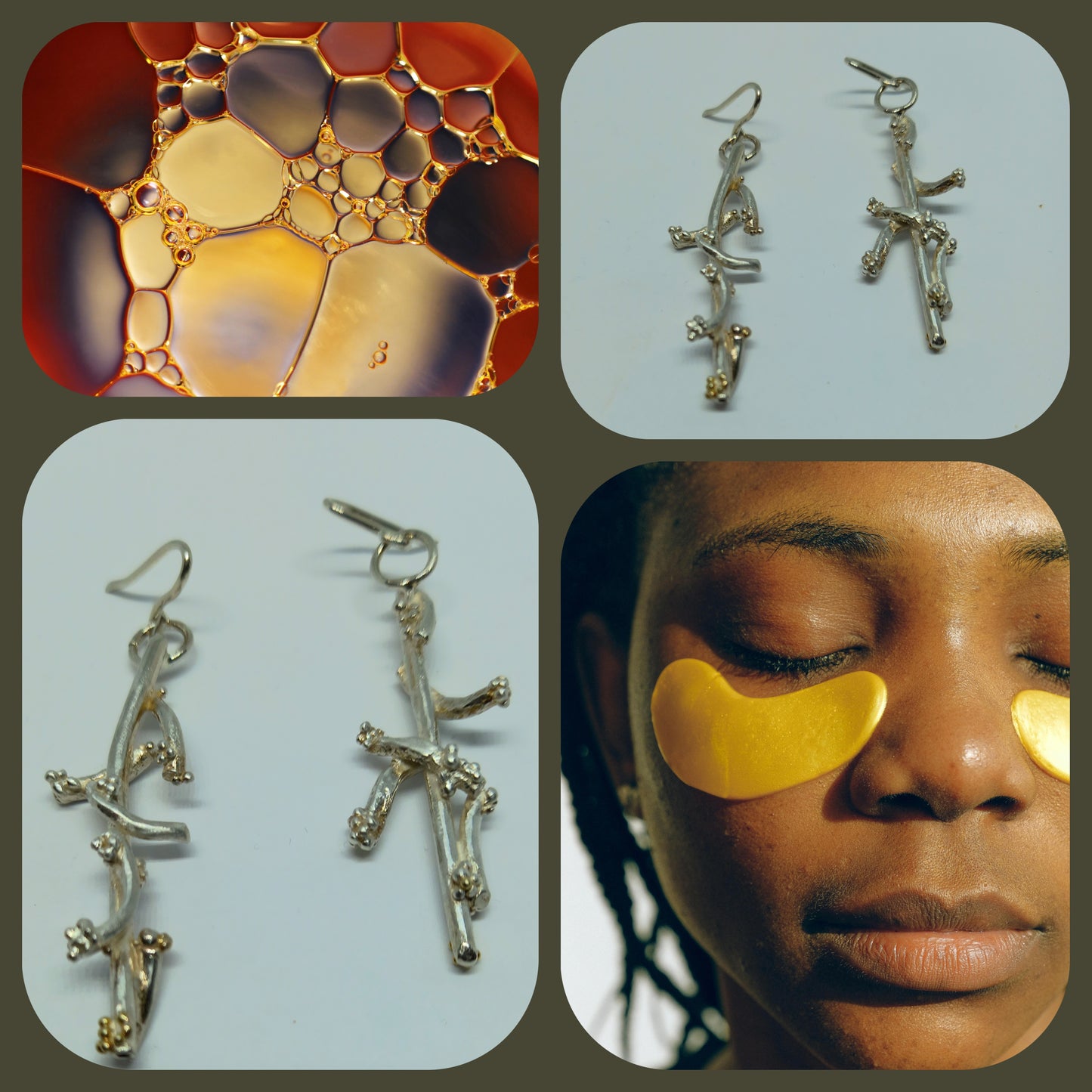 Silver Earring  18ct Gold Twigs