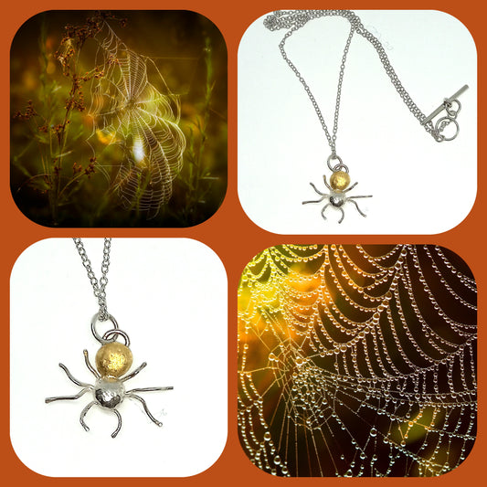 Silver 22ct Gold Gilded Spider Necklace