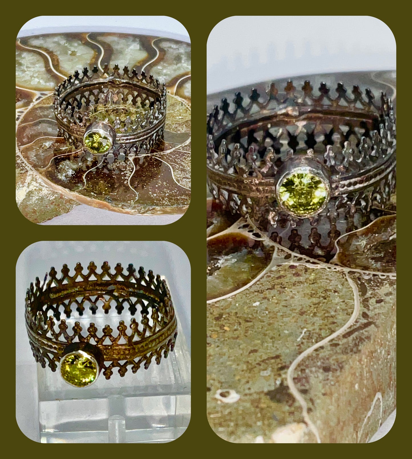 Fine Silver Ring with Olive Faceted C.Z.