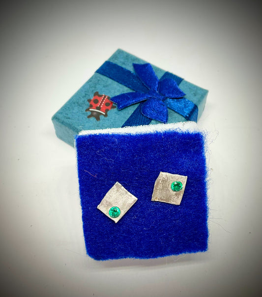 Silver and Teal Ear Studs