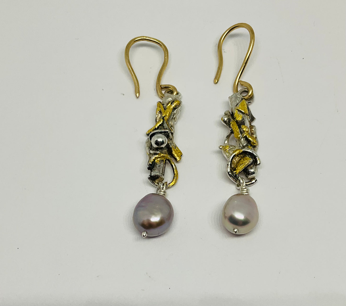 Gold and Silver Drop Earrings with Keshi pearls