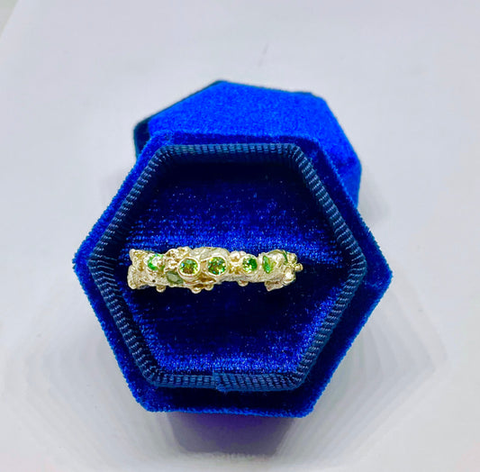 Silver and Fine Silver Ring  Delecate Green Mossanite Setting