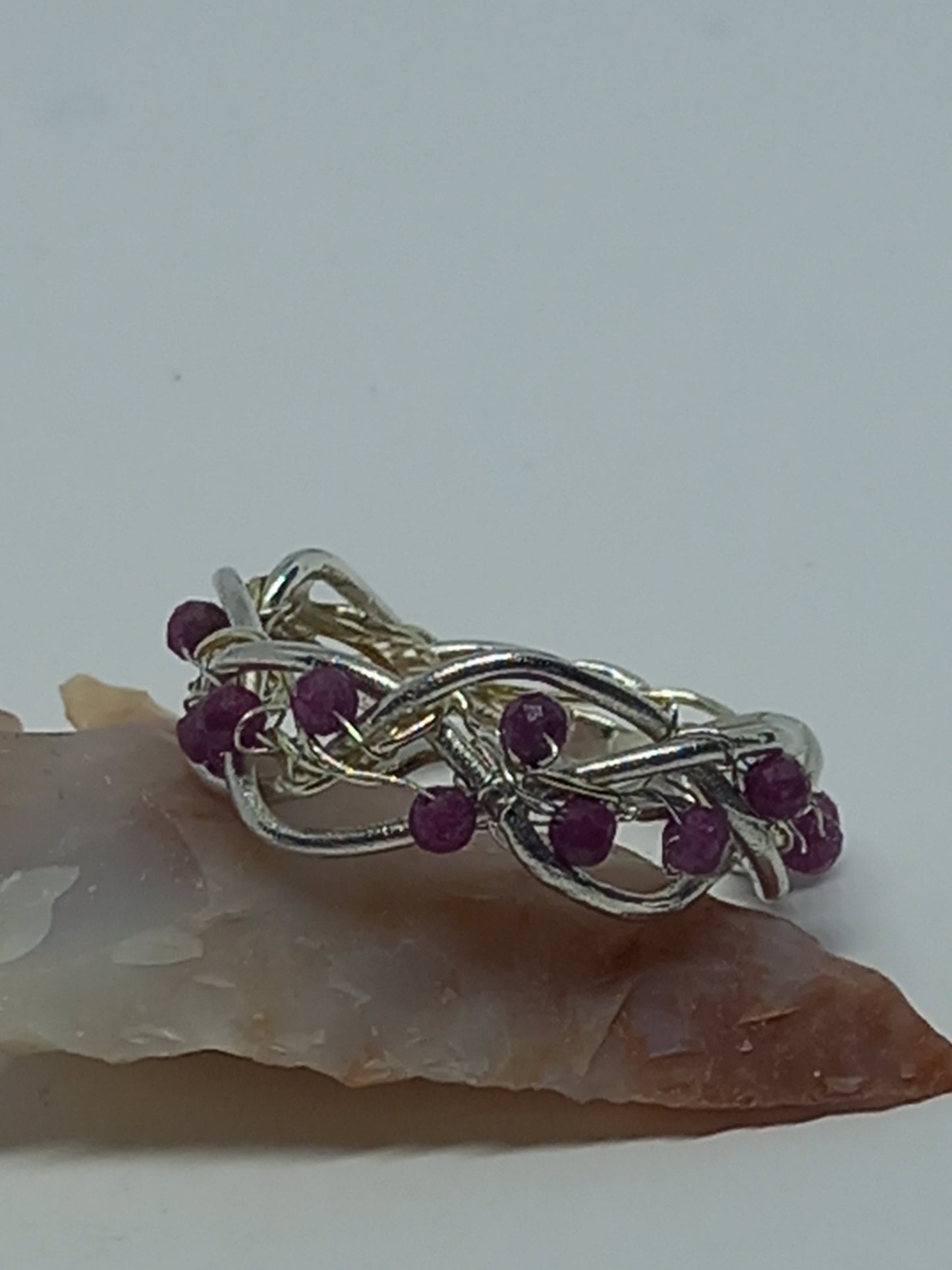 Rubies Set in Fine Silver Wire Ring
