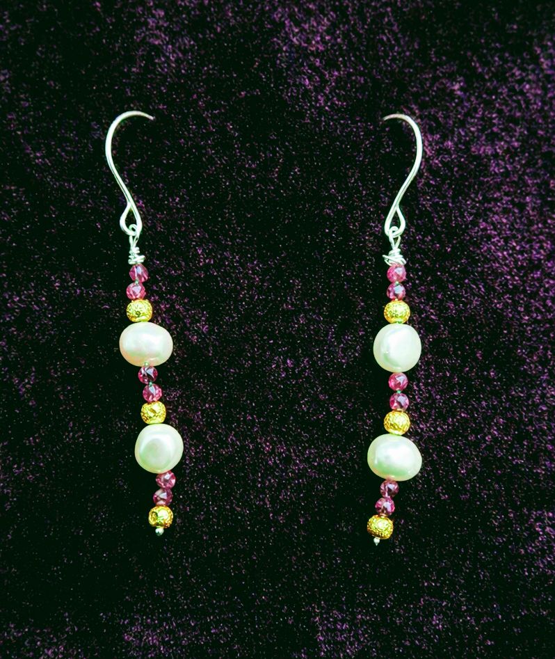 Gold ,Silver and Ruby Drop Earrings