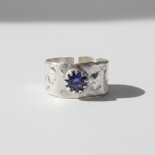 Silver and Fine Silver Ring Faceted Tanzanite Ad